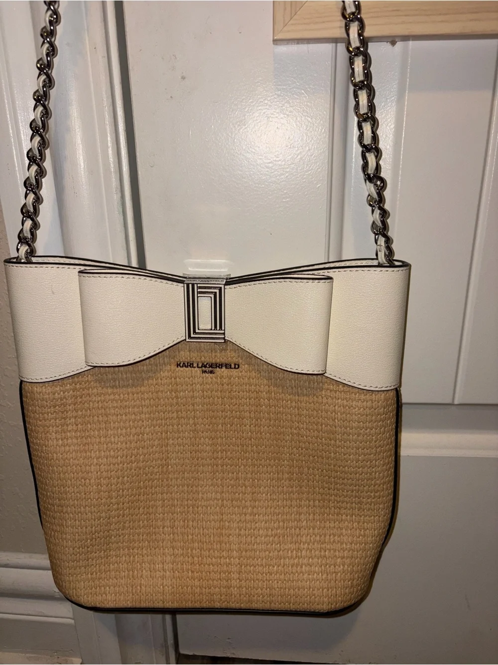 Karl Lagerfeld Cream and Tan Bow-Accent Crossbody Bag